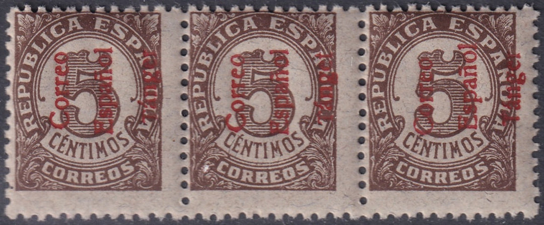 Spanish Tangier 1938 Ed 96hea strip MNH** "Tánget" overprint variety