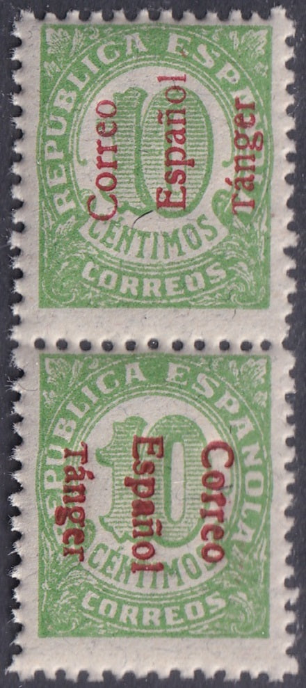 Spanish Tangier 1938 Ed 97hvhi pair MNH** inverted overprint variety