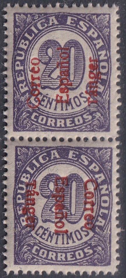 Spanish Tangier 1938 Ed 99hvhi pair MNH** inverted overprint variety