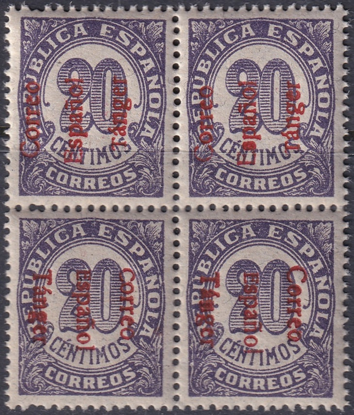 Spanish Tangier 1938 Ed 99hvhi block MNH** inverted overprint variety
