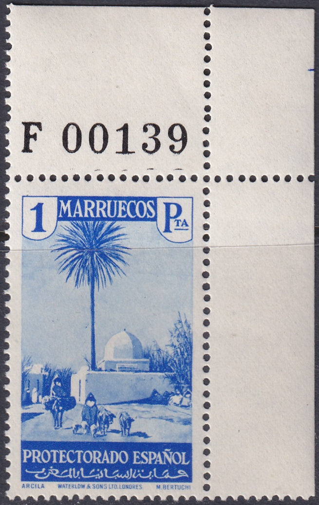 Spanish Morocco 1937 Sc 174 corner single MNH**