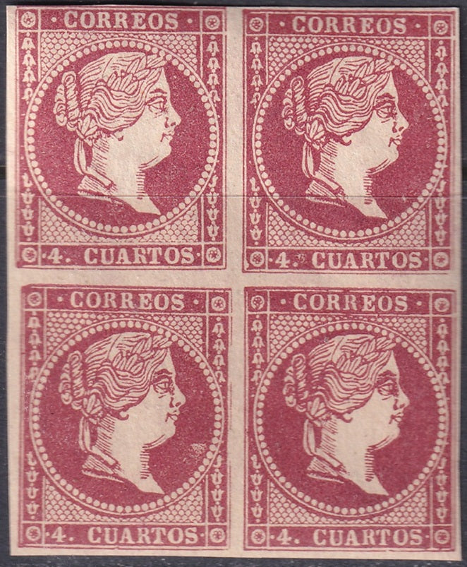 Spain 1859 Sc 45a block MNH**