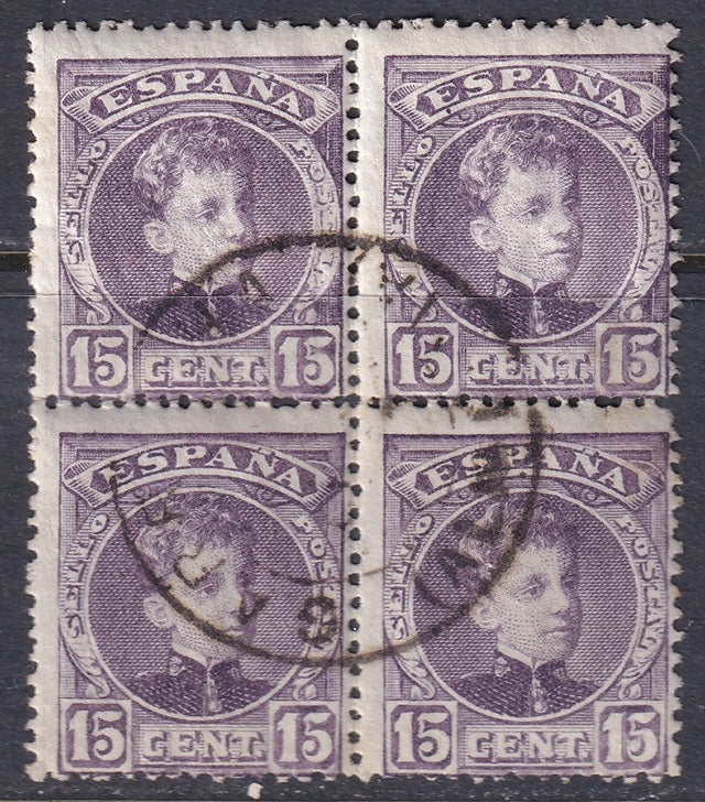 Spain 1902 Sc 276 block used "Garrucha (Almería)" date cancel