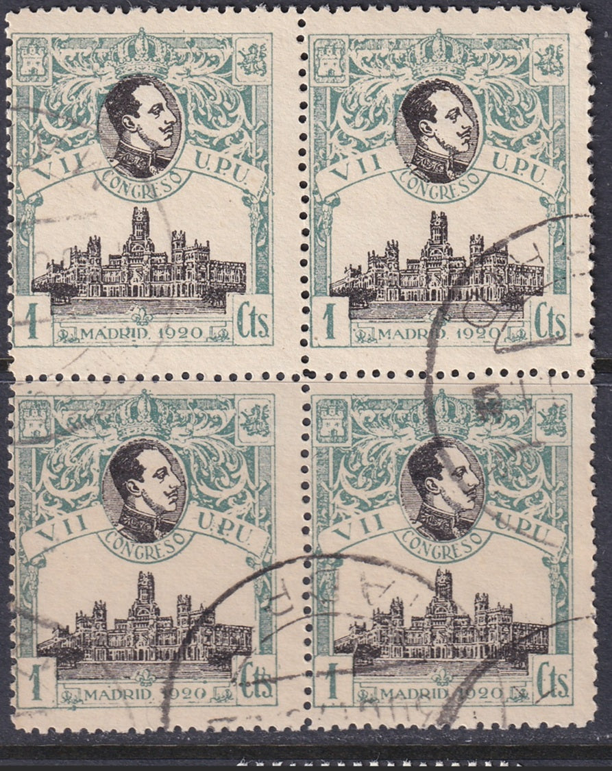 Spain 1920 Sc 318a block used "Madrid" cancel with variety