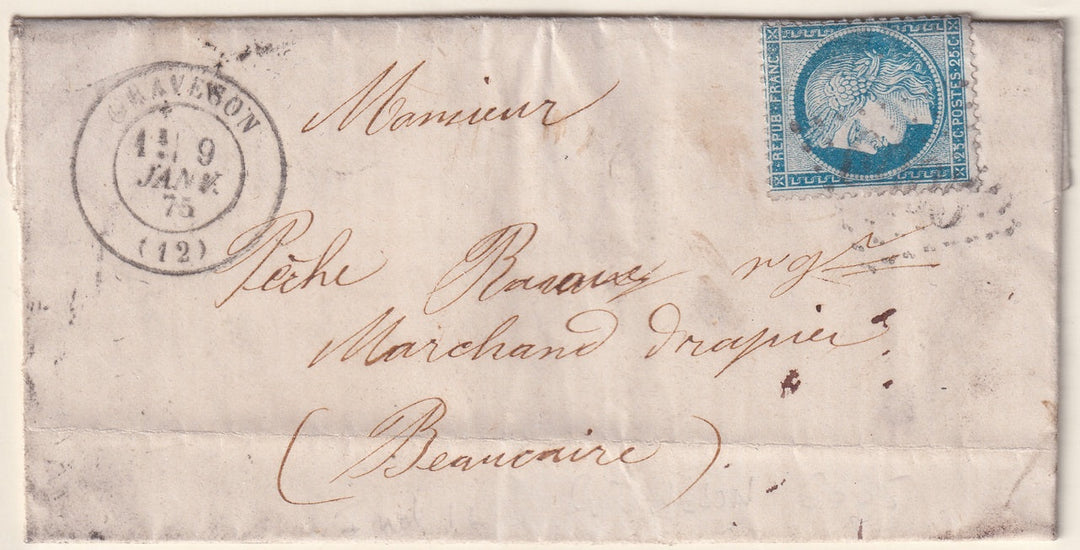France 1875 Sc 58 folded letter Graveson to Beaucaire "6005" GC cancel