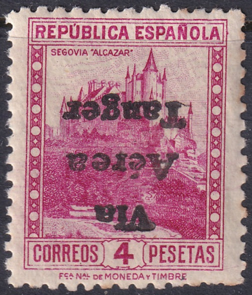 Spanish Tangier 1938 Ed 139hi air post MNH** inverted overprint variety