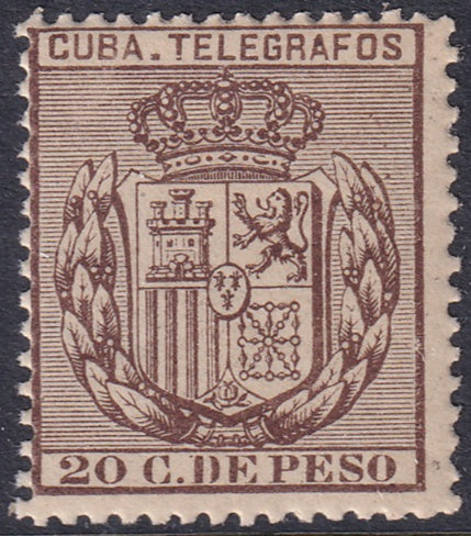 Spanish Antilles 1890 telégrafo Ed 70 telegraph MLH* streaky gum