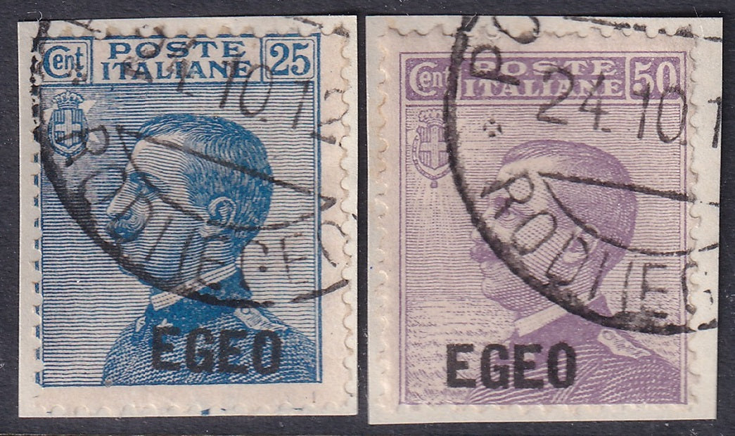 Italy Aegean 1912 Sc 1-2 set used "Rodi (Egeo)" cancel on piece