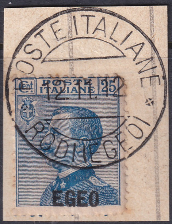 Italy Aegean 1912 Sc 1 used "Rodi (Egeo)" cancel on piece