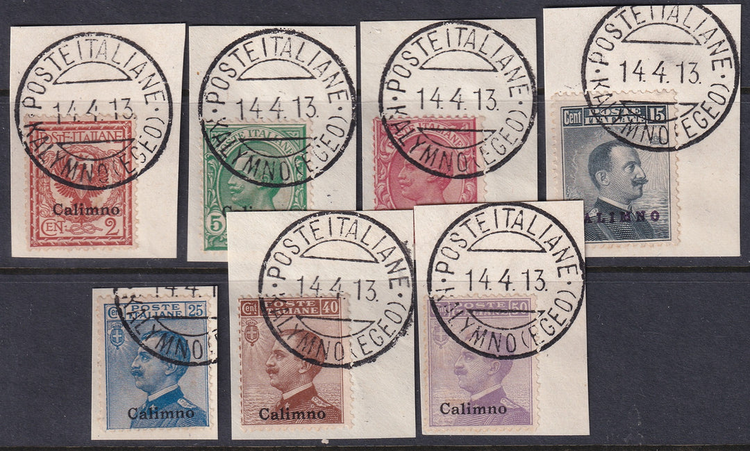 Italy Aegean Calino 1912 Sc 1/9 set used "Kalymno (Egeo)" cancels on piece