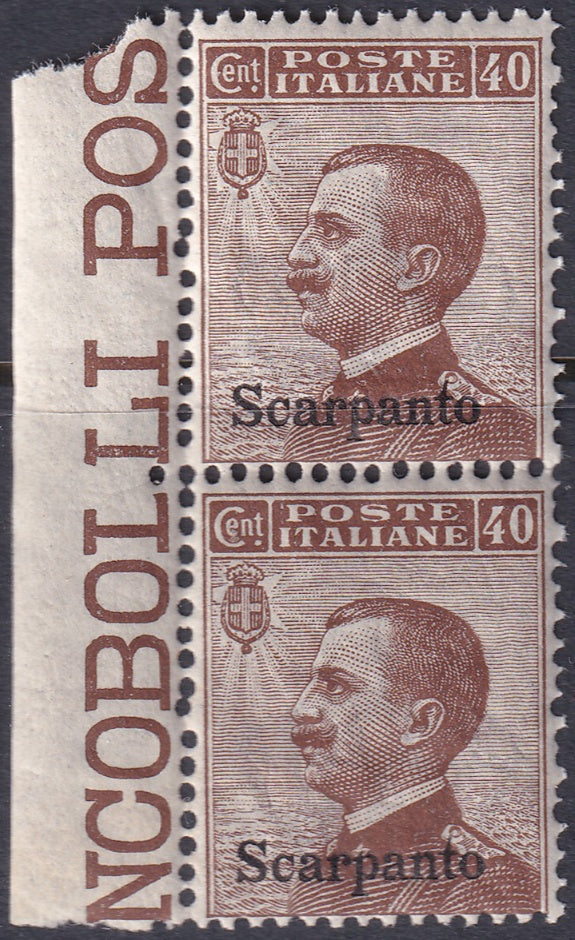 Italy Aegean Scarpanto 1912 Sc 7 margin pair MNH** gum crazing