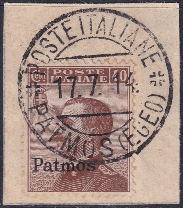 Italy Aegean Patmo 1912 Sc 7 used "Patmos (Egeo)" cancel on piece
