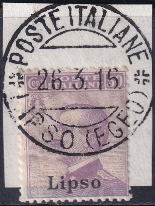 Italy Aegean Lisso 1912 Sc 8 used "Lispso (Egeo)" cancel on piece