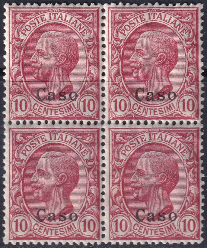 Italy Aegean Caso 1912 Sc 3 block MNH** gum crazing