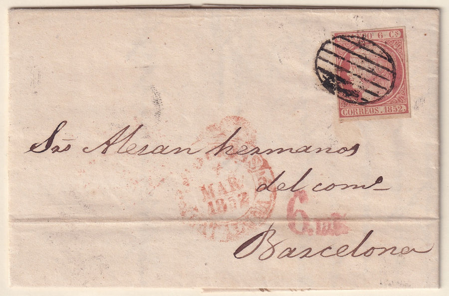 Spain 1852 Sc 12 folded letter Figueras to Barcelona