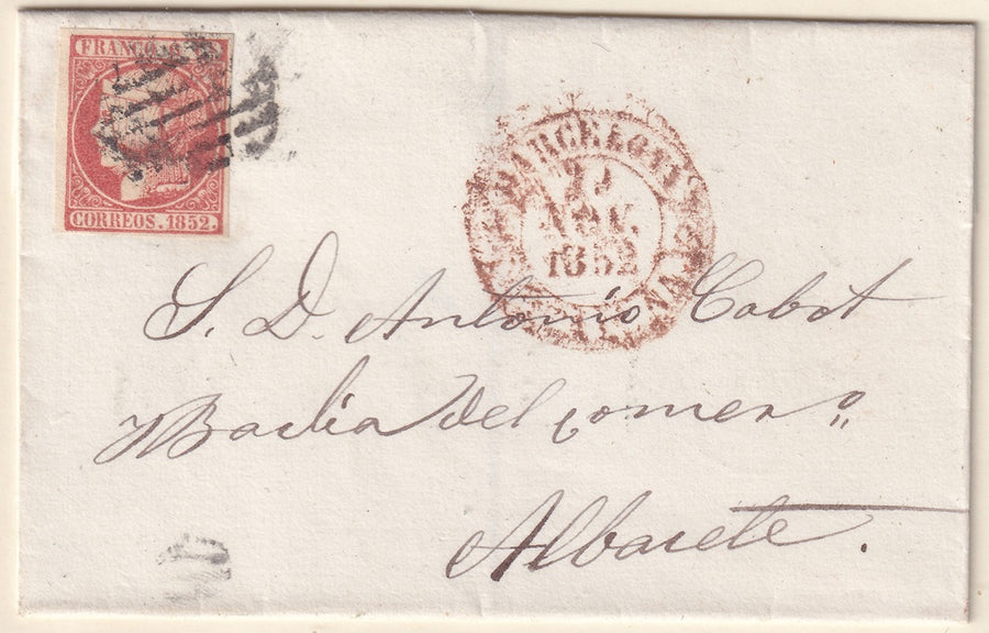 Spain 1852 Sc 12 folded letter Barcelona to Albacete