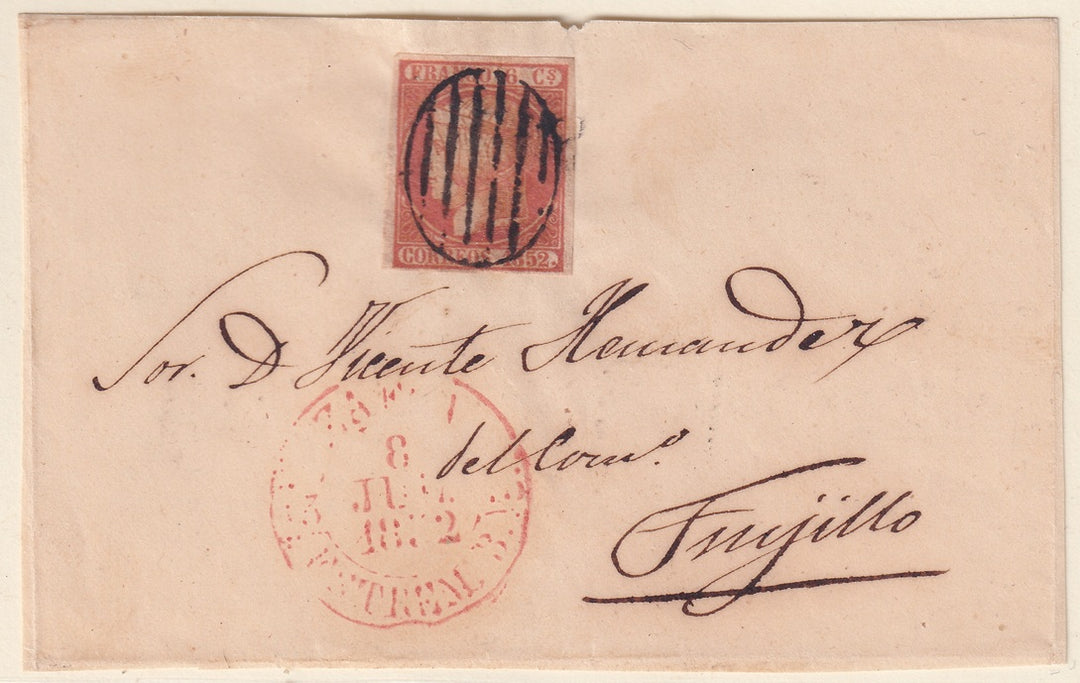 Spain 1852 Sc 12 letter front only Zafra to Trujillo