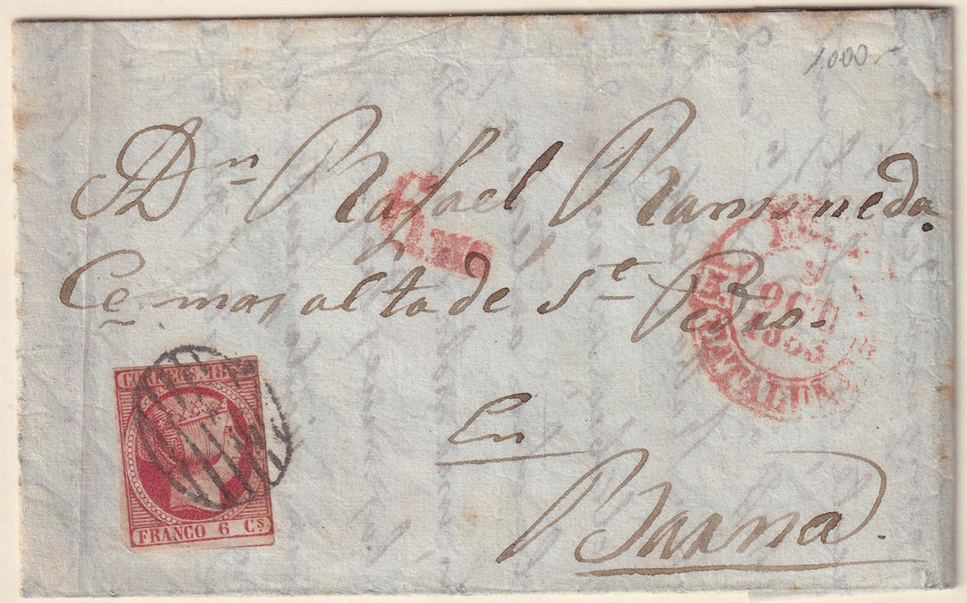 Spain 1853 Sc 19 folded letter to Barcelona
