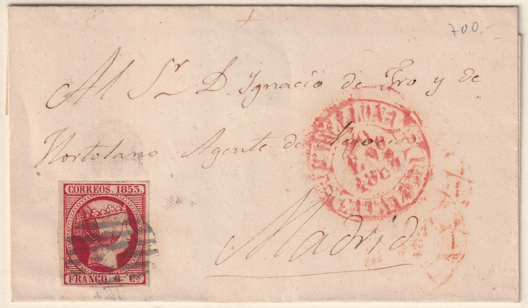 Spain 1853 Sc 19 folded letter Barcelona to Madrid