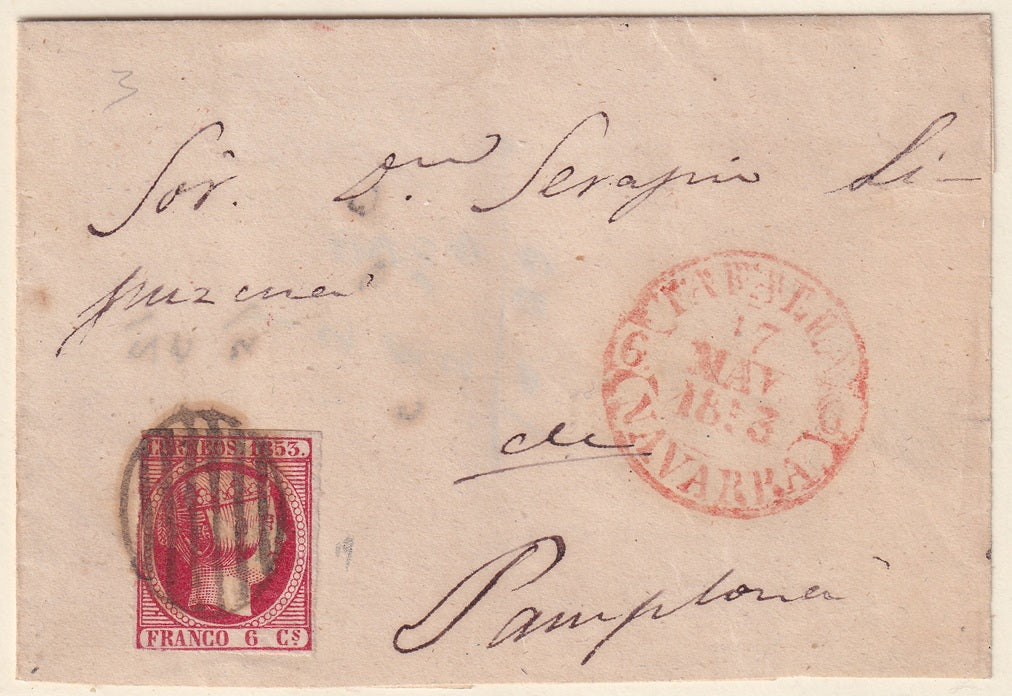 Spain 1853 Sc 19 letter front only Tafalla to Pamplona