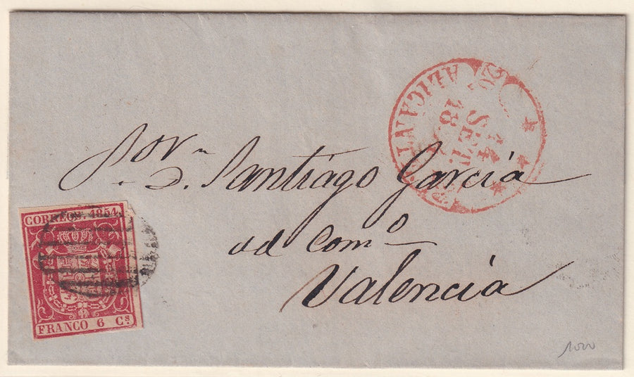 Spain 1854 Sc 26 folded letter Alicante to Valencia