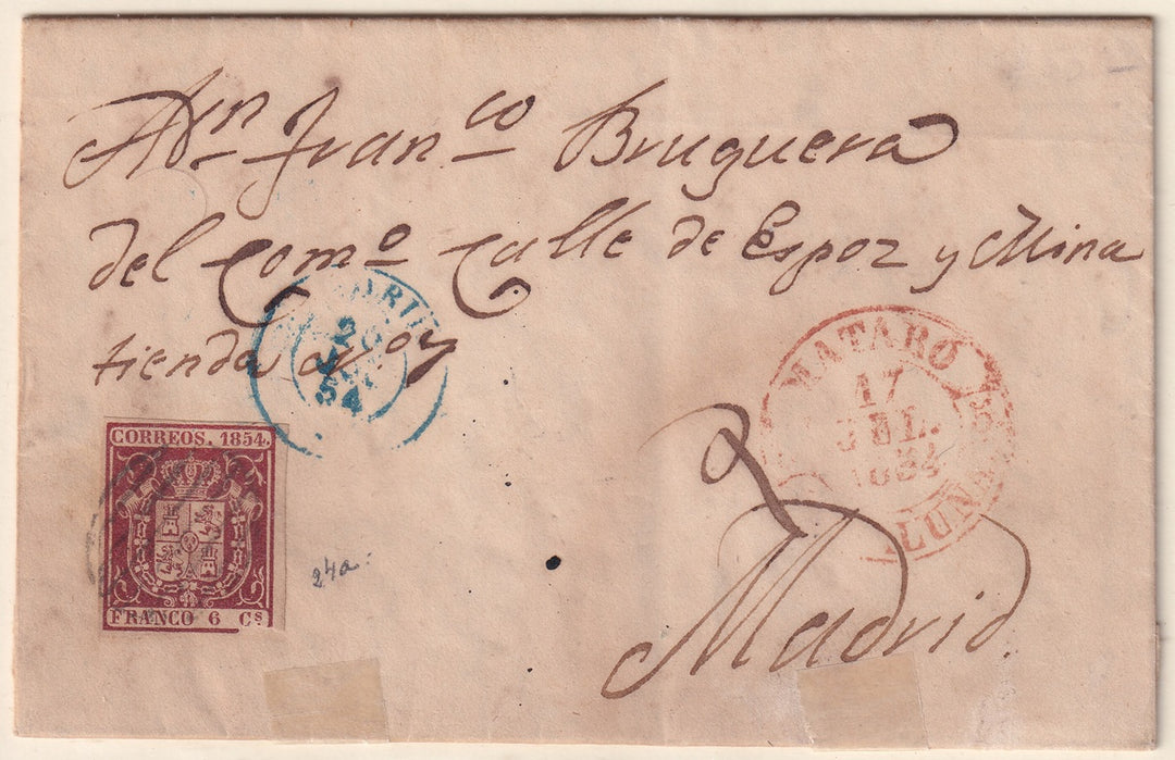 Spain 1854 Sc 26c folded letter Mataro to Madrid