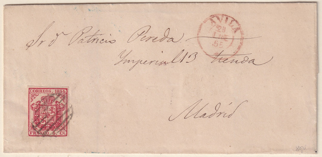 Spain 1855 Sc 25 folded letter Avila to Madrid