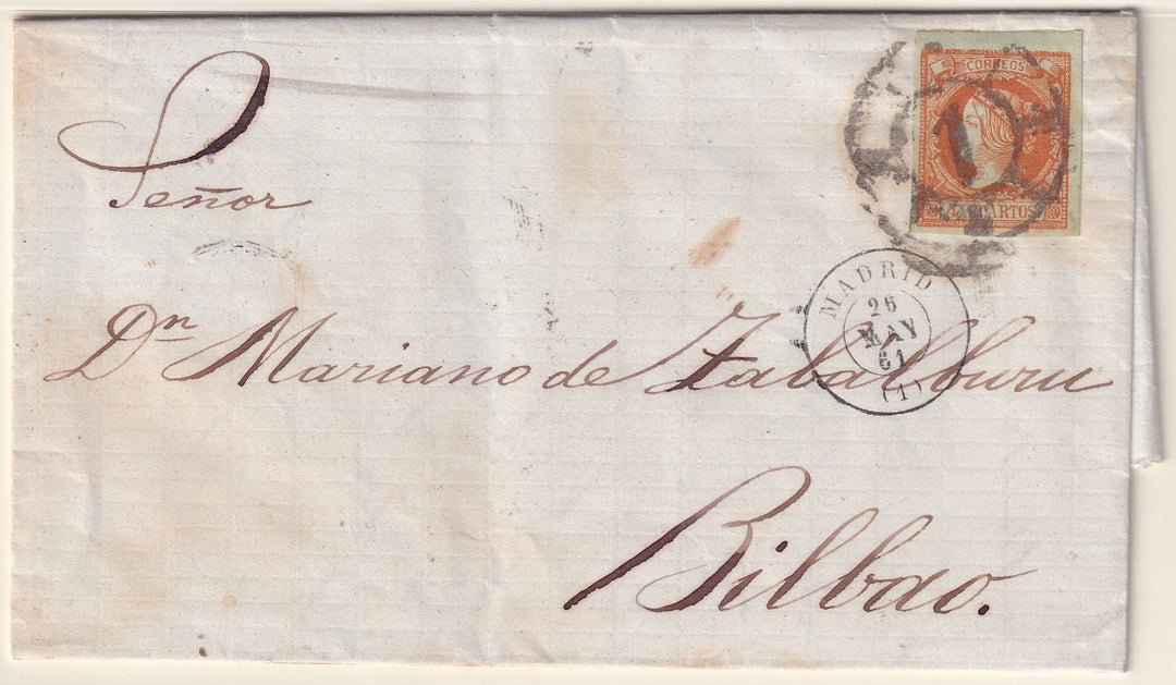 Spain 1861 Sc 50 folded letter Madrid to Bilbao