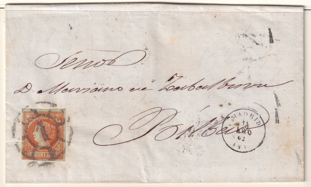Spain 1861 Sc 50 folded letter Madrid to Bilbao