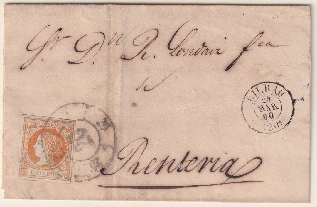 Spain 1860 Sc 50 folded letter Bilbao to Renteria