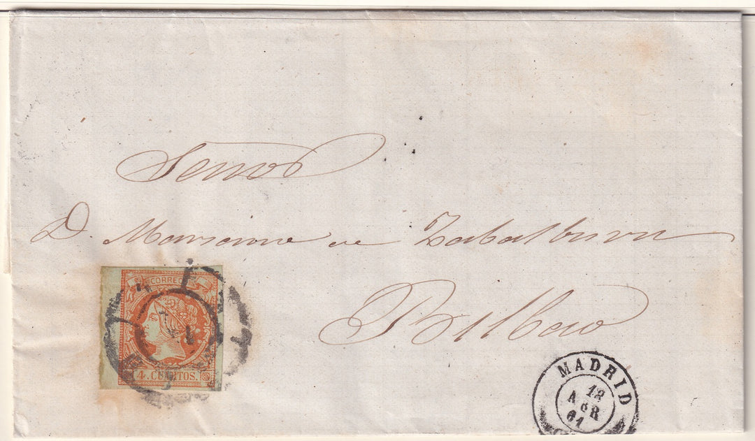 Spain 1861 Sc 50 folded letter Madrid to Bilbao