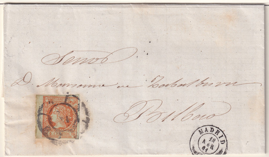 Spain 1861 Sc 50 folded letter Madrid to Bilbao