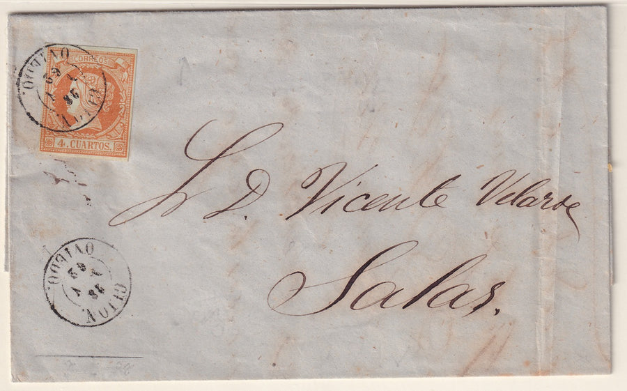 Spain 1862 Sc 50 letter front only Gijon to Salas