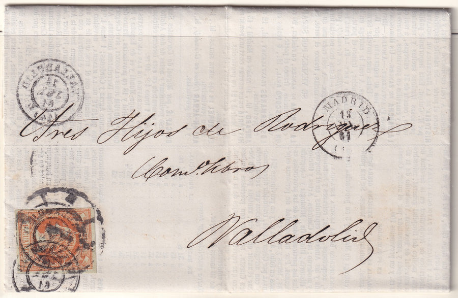 Spain 1861 Sc 50 folded letter Madrid to Vallodolid from Gaspar y Roig