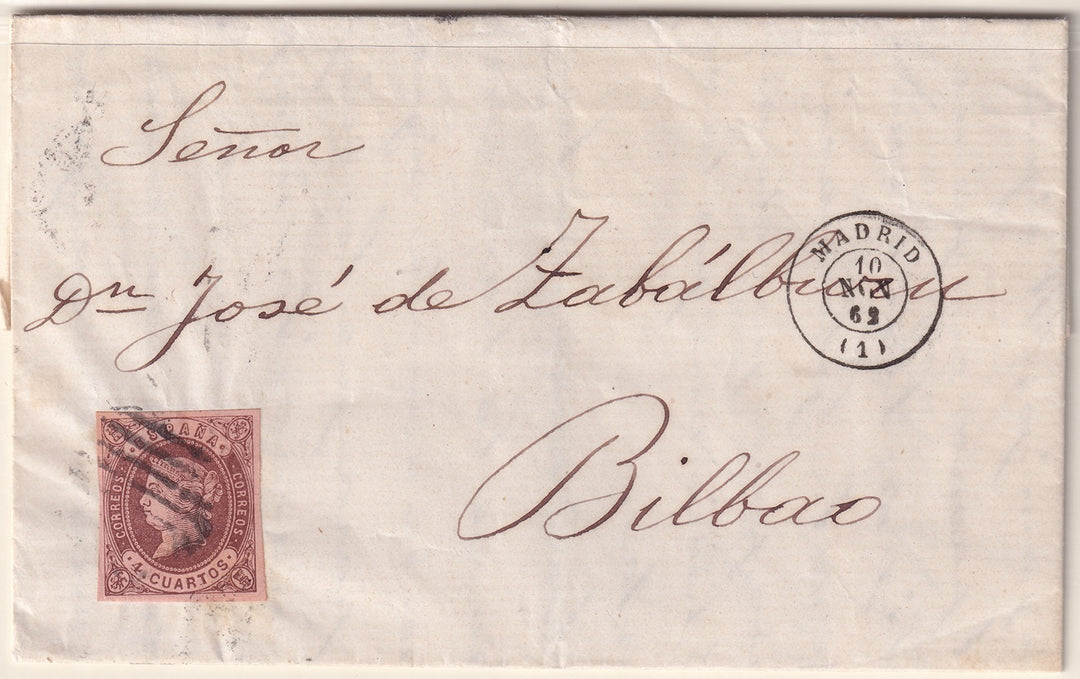 Spain 1862 Sc 56 folded letter Madrid to Bilbao