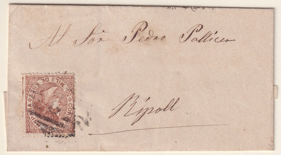 Spain 1868 Sc 97 folded letter Barcelona to Ripoll
