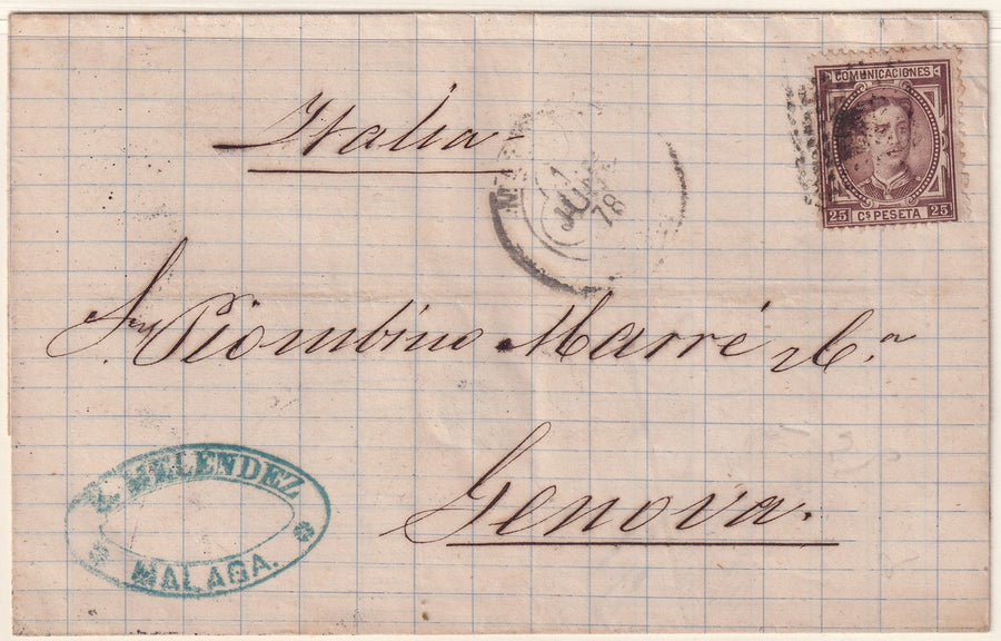 Spain 1878 Sc 225 folded letter Malaga to Genova