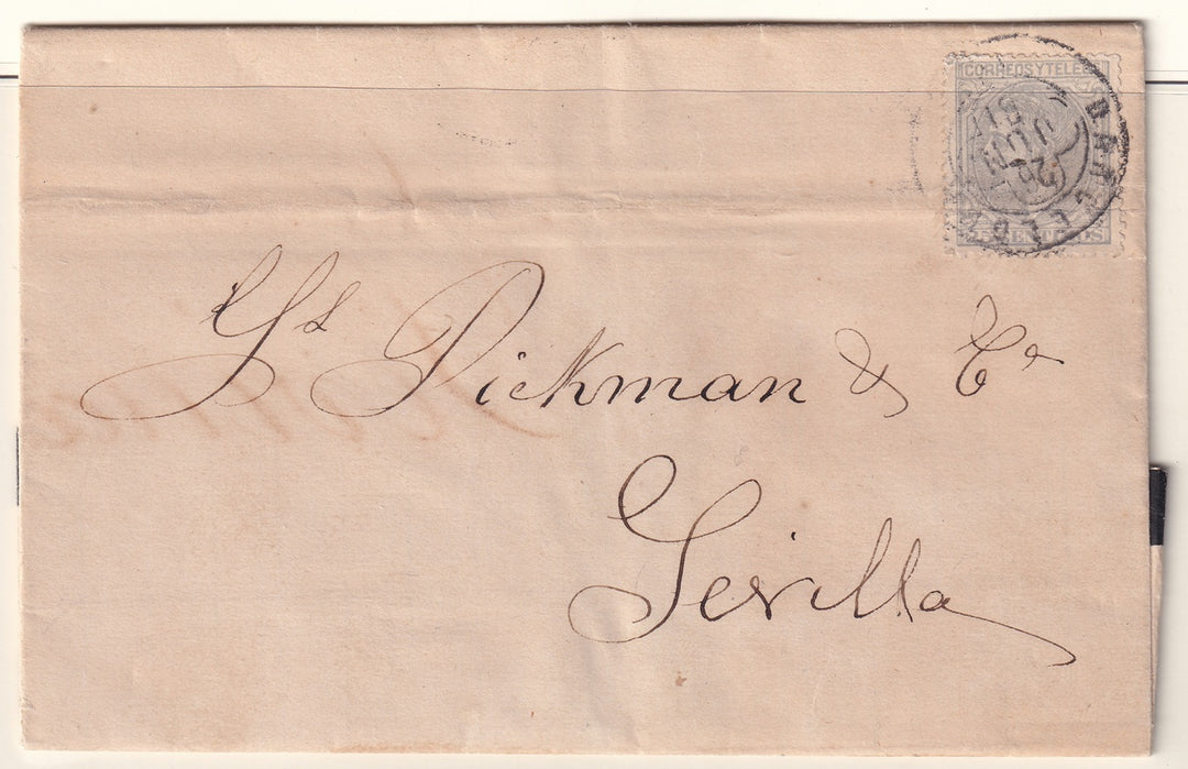 Spain 1881 Sc 246 folded mourning letter Barcelona to Sevilla
