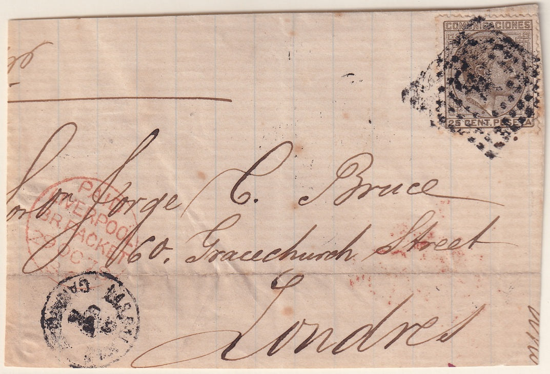 Spain 1879 Sc 236 letter front only Las Palmas Canarias to London