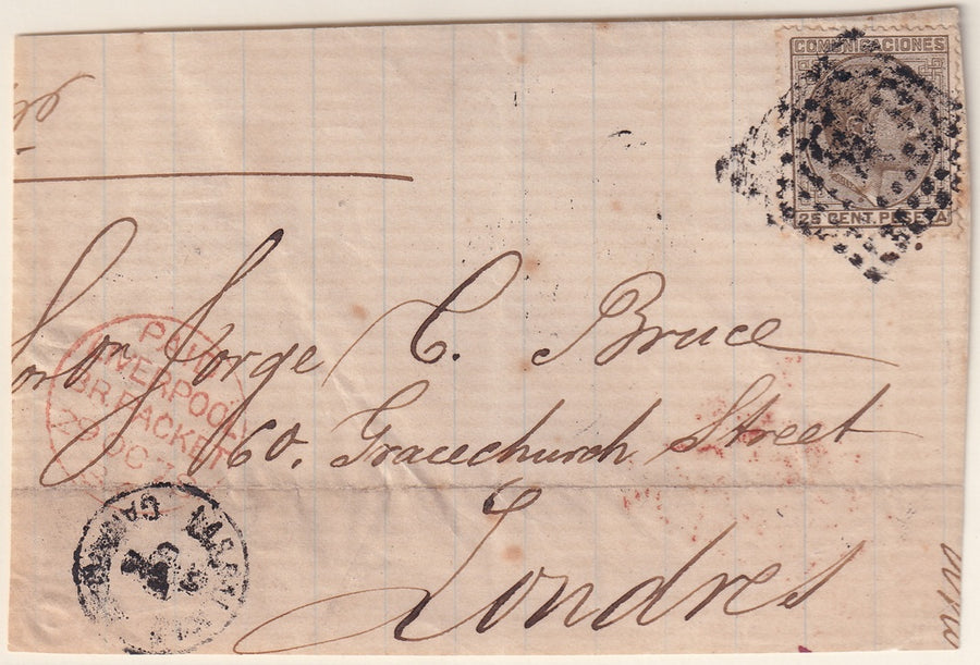 Spain 1879 Sc 236 letter front only Las Palmas Canarias to London