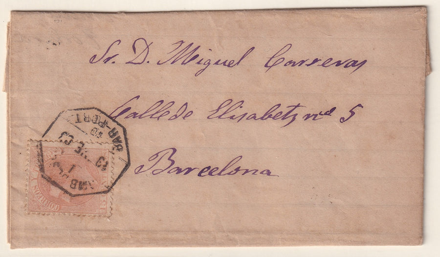 Spain 1883 Sc 252 folded letter to Barcelona