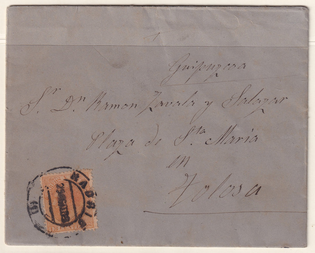 Spain 1889 Sc 252 cover Madrid to Tolosa