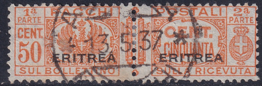Eritrea 1936 Sc Q24 parcel post used "Asmara" cancel