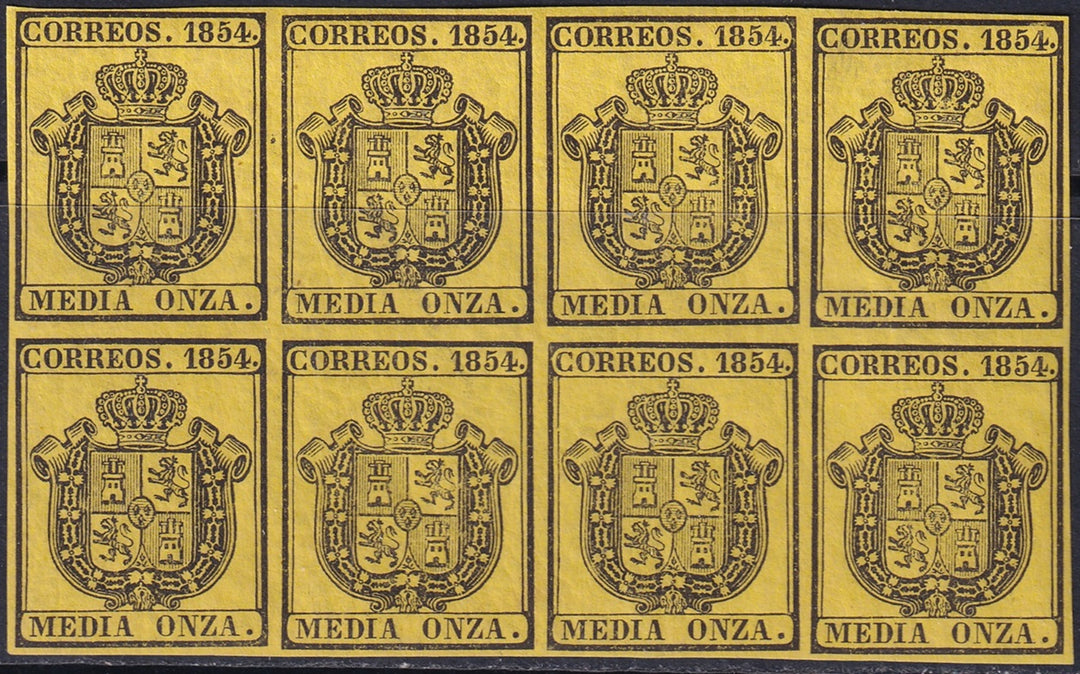 Spain 1854 Sc O1 official block of 8 MNH**