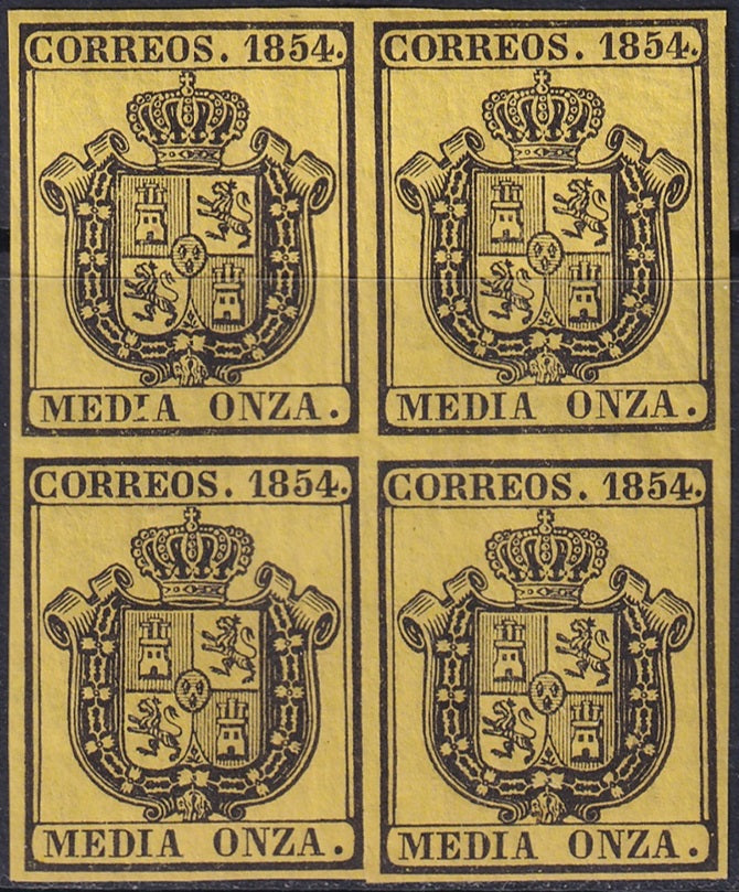 Spain 1854 Sc O1 official block MNH**