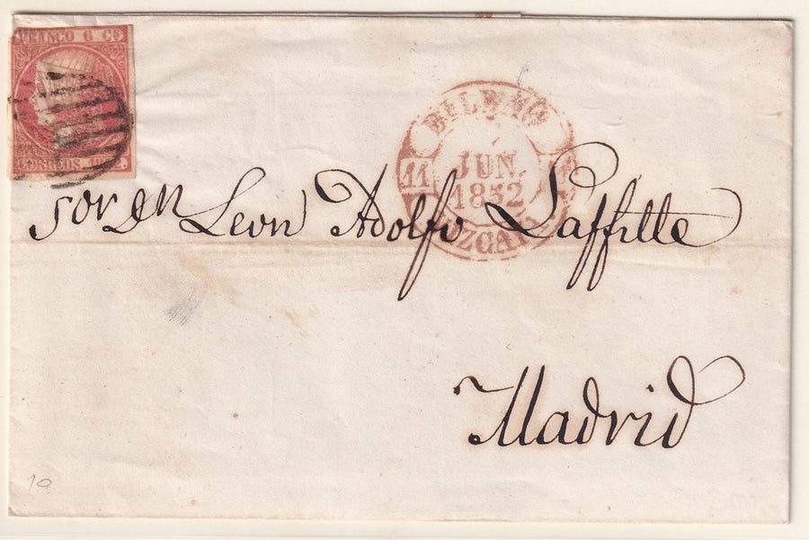 Spain 1852 Sc 12 folded letter Bilbao to Madrid