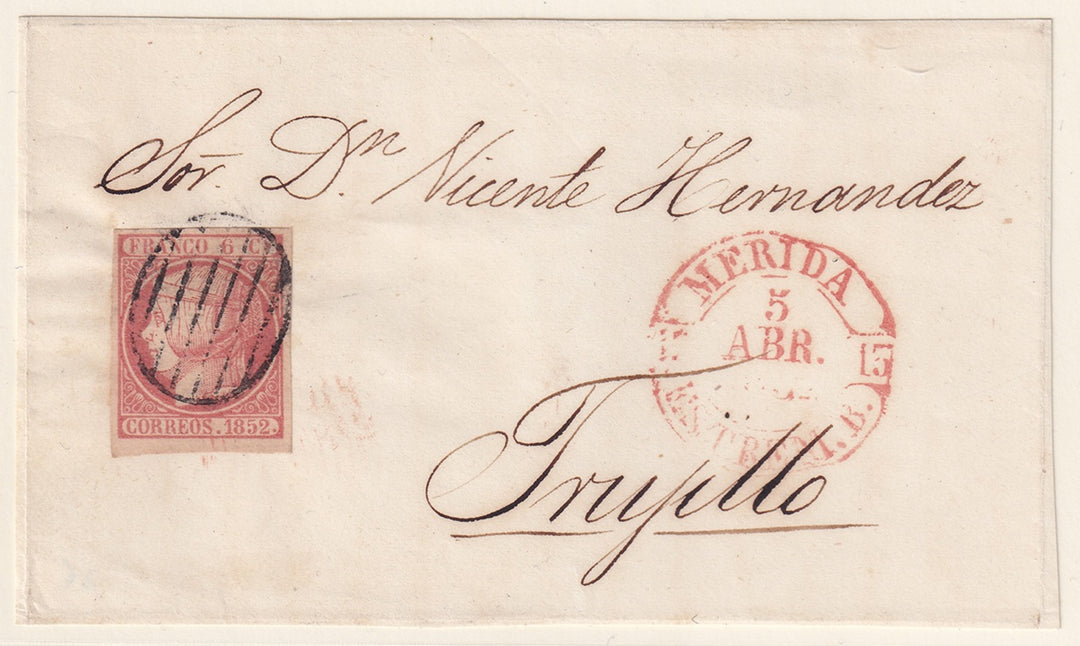 Spain 1852 Sc 12 letter front only Merida to Trujillo