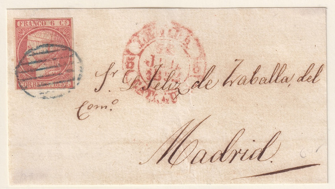 Spain 1852 Sc 12 letter front only Lérida to Madrid