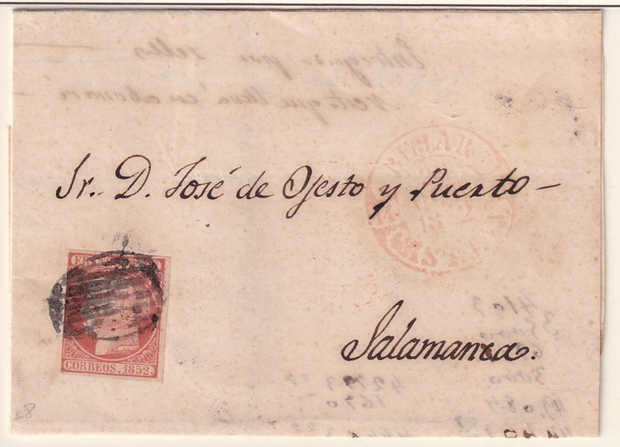 Spain 1852 Sc 12 folded letter Béjar to Salamanca