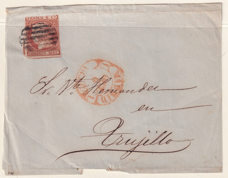 Spain 1852 Sc 12c letter front only Madrid to Trujillo